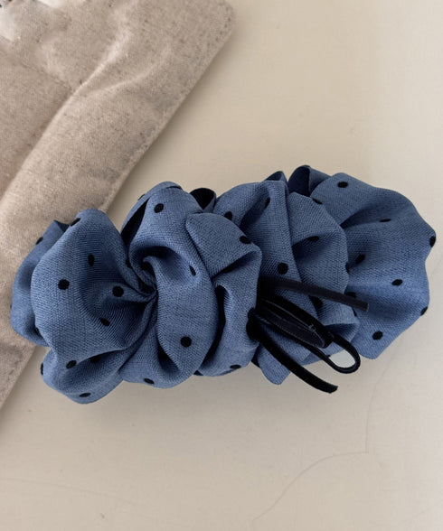 ドット柄 フリルリボン バナナクリップ おしゃれ ヘアアクセサリー レディース ヘアクリップ 清楚 まとめ髪 大人かわいい ヘアアレンジ フェミニン 簡単髪留め 88CXH-134