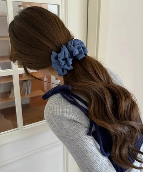 ドット柄 フリルリボン バナナクリップ おしゃれ ヘアアクセサリー レディース ヘアクリップ 清楚 まとめ髪 大人かわいい ヘアアレンジ フェミニン 簡単髪留め 88CXH-134