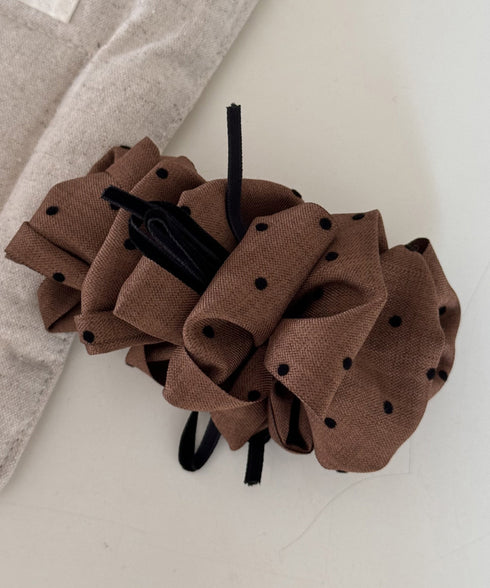 ドット柄 フリルリボン バナナクリップ おしゃれ ヘアアクセサリー レディース ヘアクリップ 清楚 まとめ髪 大人かわいい ヘアアレンジ フェミニン 簡単髪留め 88CXH-134