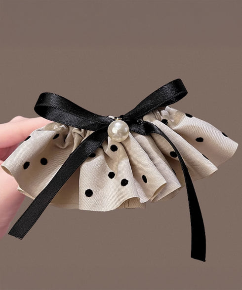 ドット柄 フリルリボン ヘアクリップ上品 おしゃれ ヘアアクセサリー レディース バレッタ 清楚 まとめ髪 大人かわいい ヘアアレンジ フェイクパール 簡単髪留め 88CXH-135