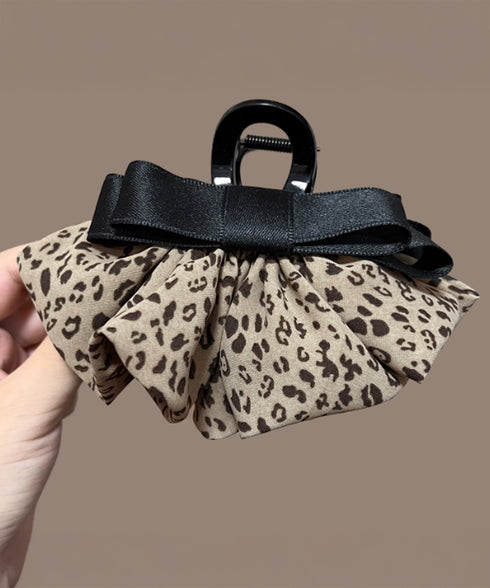 フリルリボン バンスクリップ ヒョウ柄 レディース おしゃれ ヘアクリップ レオパード柄 ヘアアレンジ 大人かわいい 簡単まとめ髪 フェミニン ヘアアクセサリー 88CXH-136