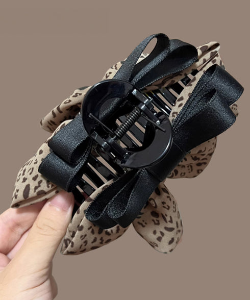 フリルリボン バンスクリップ ヒョウ柄 レディース おしゃれ ヘアクリップ レオパード柄 ヘアアレンジ 大人かわいい 簡単まとめ髪 フェミニン ヘアアクセサリー 88CXH-136