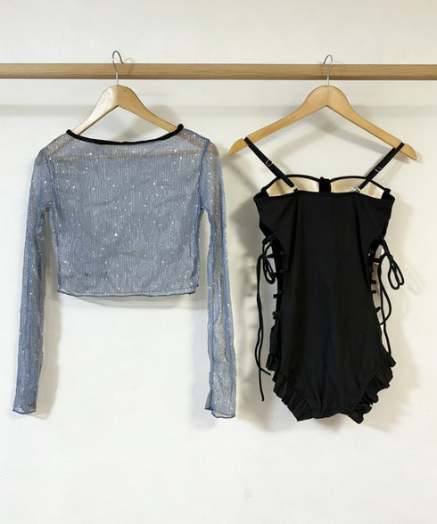 レースアップ ワンピース水着 2点セット レディース ラッシュガード付き 水着セットアップ インスタ映え 大人可愛い スイムウェア 露出控えめフリル水着 セクシー 88CXH-146