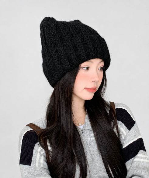 猫耳ニット帽 小顔 ニットビーニー防寒 レディース 可愛い ワッチキャップ リブ編み 被りやすい ニット帽 ハートモチーフ 大人カジュアル 秋冬帽子 折り返し 88CXH-147