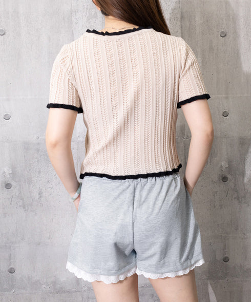 レース裾ショートパンツ レディース韓国風 大人可愛い フレア 短パンツ ウエストゴム キュロットパンツ 着やせ 美脚脚長パンツ 春夏 カジュアル 細見えパンツ 88CXH-153