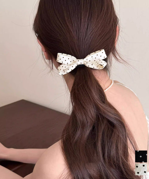 ドット柄 リボンヘアクリップ 大人可愛い おしゃれ ヘアアクセサリー レディース ヘアクリップ 清楚 まとめ髪 大人かわいい ヘアアレンジ フェミニン 簡単髪留め 88CXH-157
