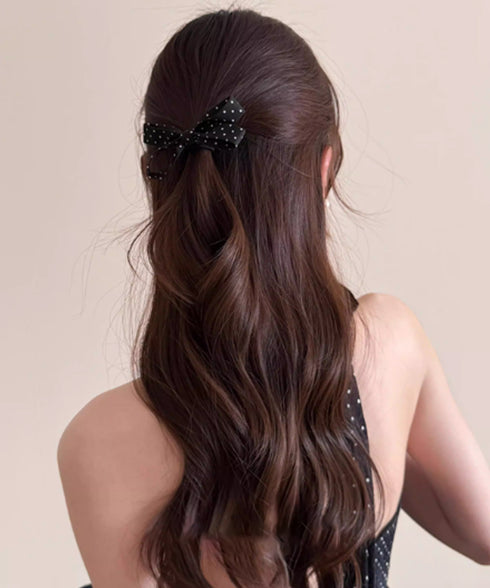 ドット柄 リボンヘアクリップ 大人可愛い おしゃれ ヘアアクセサリー レディース ヘアクリップ 清楚 まとめ髪 大人かわいい ヘアアレンジ フェミニン 簡単髪留め 88CXH-157