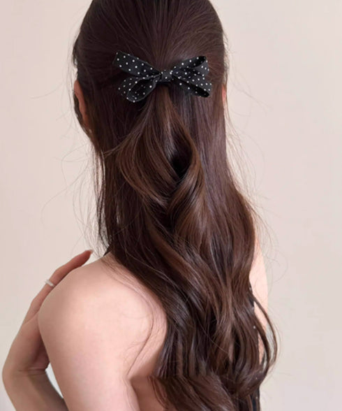 ドット柄 リボンヘアクリップ 大人可愛い おしゃれ ヘアアクセサリー レディース ヘアクリップ 清楚 まとめ髪 大人かわいい ヘアアレンジ フェミニン 簡単髪留め 88CXH-157