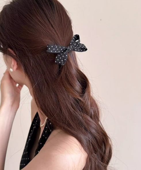 ドット柄 リボンヘアクリップ 大人可愛い おしゃれ ヘアアクセサリー レディース ヘアクリップ 清楚 まとめ髪 大人かわいい ヘアアレンジ フェミニン 簡単髪留め 88CXH-157