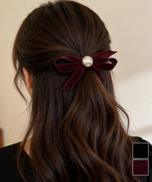 ベロア調 リボンヘアクリップ 大人可愛い おしゃれ ヘアアクセサリー レディース ヘアクリップ 清楚 まとめ髪 大人かわいい ヘアアレンジ フェミニン 簡単髪留め 88CXH-158