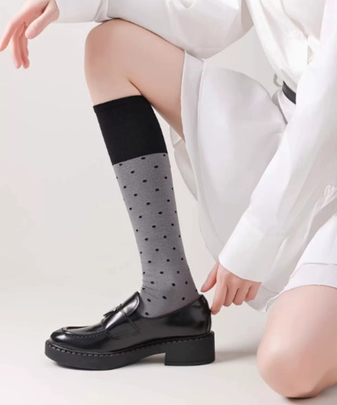 ドット柄 ハイソックス バイカラー 靴下 レディース 水玉柄 ロングソックス 大人可愛い ガーリー美脚靴下 韓国風 秋冬ソックス 伸縮性 ひざ下ソックス 新作人気 88CXH-165