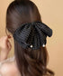 ドット柄 ビッグリボン バンスクリップ レディース 韓国風 ヘアクリップ 大人可愛い 水玉柄 ヘアアクセサリー お呼ばれヘア フェミニン 髪飾り フェイクパール 88CXH-167