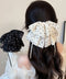 ドット柄 シフォンリボン バンスクリップ レディース 韓国風 ビッグリボン ヘアクリップ 大人可愛い 水玉柄 ヘアアクセサリー お呼ばれヘア フェミニン 髪飾り 88CXH-168