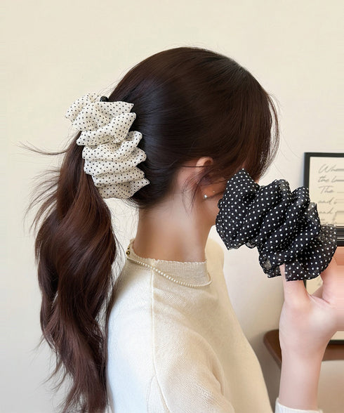 ドット柄 シフォンフリル バナナクリップ おしゃれ ヘアアクセサリー レディース ヘアクリップ 清楚 まとめ髪 大人かわいい ヘアアレンジ フェミニン 簡単髪留め 88CXH-169