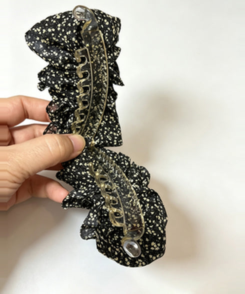 小花柄 シフォンフリル バナナクリップ おしゃれ ヘアアクセサリー レディース ヘアクリップ 清楚 まとめ髪 大人かわいい ヘアアレンジ フェミニン 簡単髪留め 88CXH-170