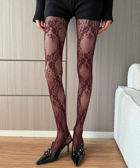 花柄レース フィッシュネットタイツ 美脚 セクシー パンティストッキング フェミニン ストレッチ 網タイツ レディース 大人かわいい レースストッキング 韓国風 88CXH-172