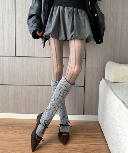 縦ライン パンティストッキング 細見え レディース 大人可愛い ライン柄 美脚ストッキング セクシー ストレッチ レースシアータイツ 韓国風シースルータイツ秋冬 88CXH-173
