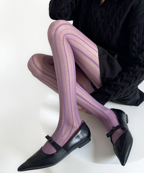 縦ライン パンティストッキング 細見え レディース 大人可愛い ライン柄 美脚ストッキング セクシー ストレッチ レースシアータイツ 韓国風シースルータイツ秋冬 88CXH-173