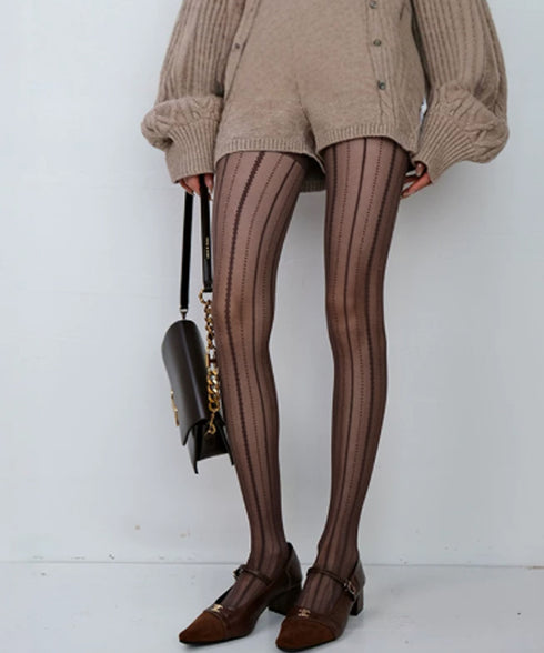 縦ライン パンティストッキング 細見え レディース 大人可愛い ライン柄 美脚ストッキング セクシー ストレッチ レースシアータイツ 韓国風シースルータイツ秋冬 88CXH-173