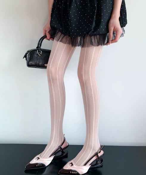 縦ライン パンティストッキング 細見え レディース 大人可愛い ライン柄 美脚ストッキング セクシー ストレッチ レースシアータイツ 韓国風シースルータイツ秋冬 88CXH-173