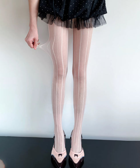縦ライン パンティストッキング 細見え レディース 大人可愛い ライン柄 美脚ストッキング セクシー ストレッチ レースシアータイツ 韓国風シースルータイツ秋冬 88CXH-173