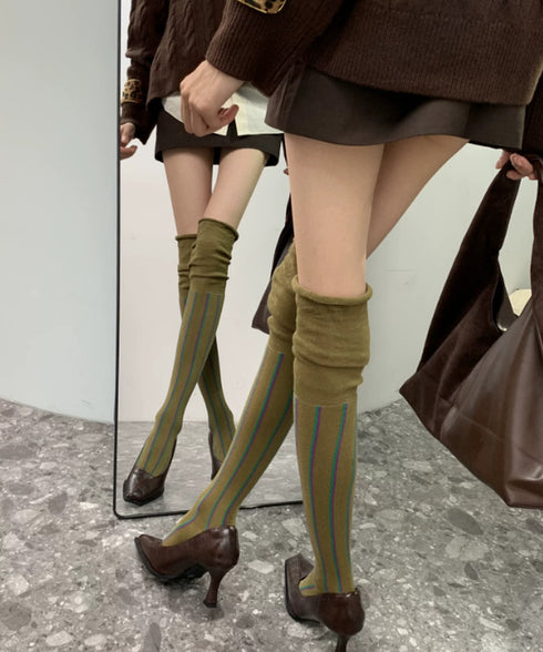 縦ラインデザイン ニーハイソックス 美脚 レディース ロングソックス 大人可愛い ガーリー 細見靴下 韓国風 秋冬ソックス 伸縮性 オーバーニーソックス 新作人気 88CXH-186