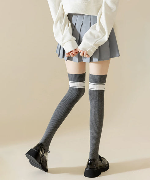 リブニーハイソックス ライン入り 靴下 レディース ロングソックス 大人可愛い ガーリー 美脚靴下 韓国風 秋冬ソックス 伸縮性 オーバーニーソックス 新作人気 88CXH-187