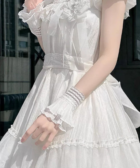 レース プリーツ付け袖 フリルカフス レディース 大人可愛い つけ袖 重ね着風 フェミニン 袖口アクセサリー 上品 韓国風 フレア袖 ハンドカバー きれいめ 88CXH-192