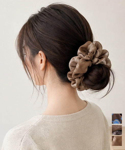 異素材ミックス ボリュームシュシュ 上品 レディース 大人可愛い きれいめ ヘアゴム バイカラー ヘアアクセサリー おしゃれ ヘアアレンジ 簡単 まとめ髪 韓国風 88CXH-198