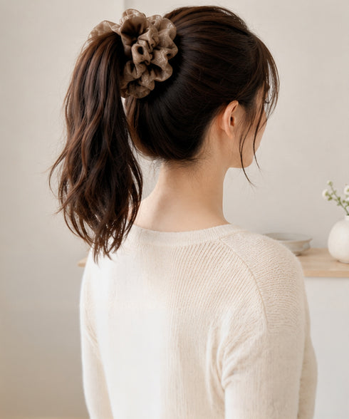 異素材ミックス ボリュームシュシュ 上品 レディース 大人可愛い きれいめ ヘアゴム バイカラー ヘアアクセサリー おしゃれ ヘアアレンジ 簡単 まとめ髪 韓国風 88CXH-198