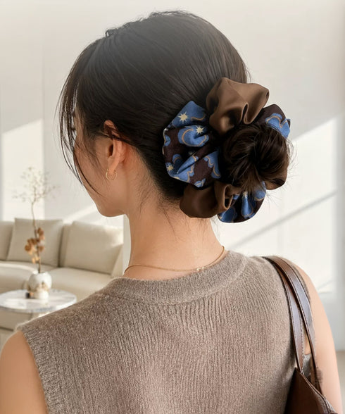 異素材ミックス ボリュームシュシュ 上品 レディース 大人可愛い きれいめ ヘアゴム バイカラー ヘアアクセサリー おしゃれ ヘアアレンジ 簡単 まとめ髪 韓国風 88CXH-198
