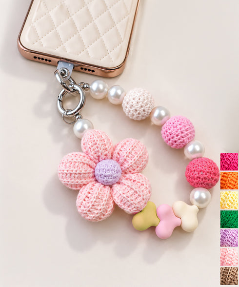 クロシェフラワー スマホストラップ可愛い おしゃれ スマホチャーム フラワーモチーフ マルチビーズストラップ 編み花 キーホルダー ニットフラワー携帯ストラップ 88CXH-209