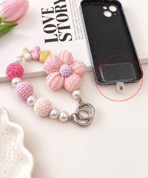 クロシェフラワー スマホストラップ可愛い おしゃれ スマホチャーム フラワーモチーフ マルチビーズストラップ 編み花 キーホルダー ニットフラワー携帯ストラップ 88CXH-209