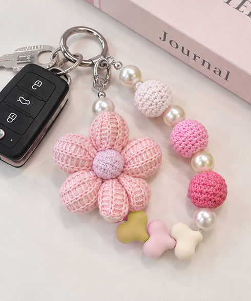 クロシェフラワー スマホストラップ可愛い おしゃれ スマホチャーム フラワーモチーフ マルチビーズストラップ 編み花 キーホルダー ニットフラワー携帯ストラップ 88CXH-209