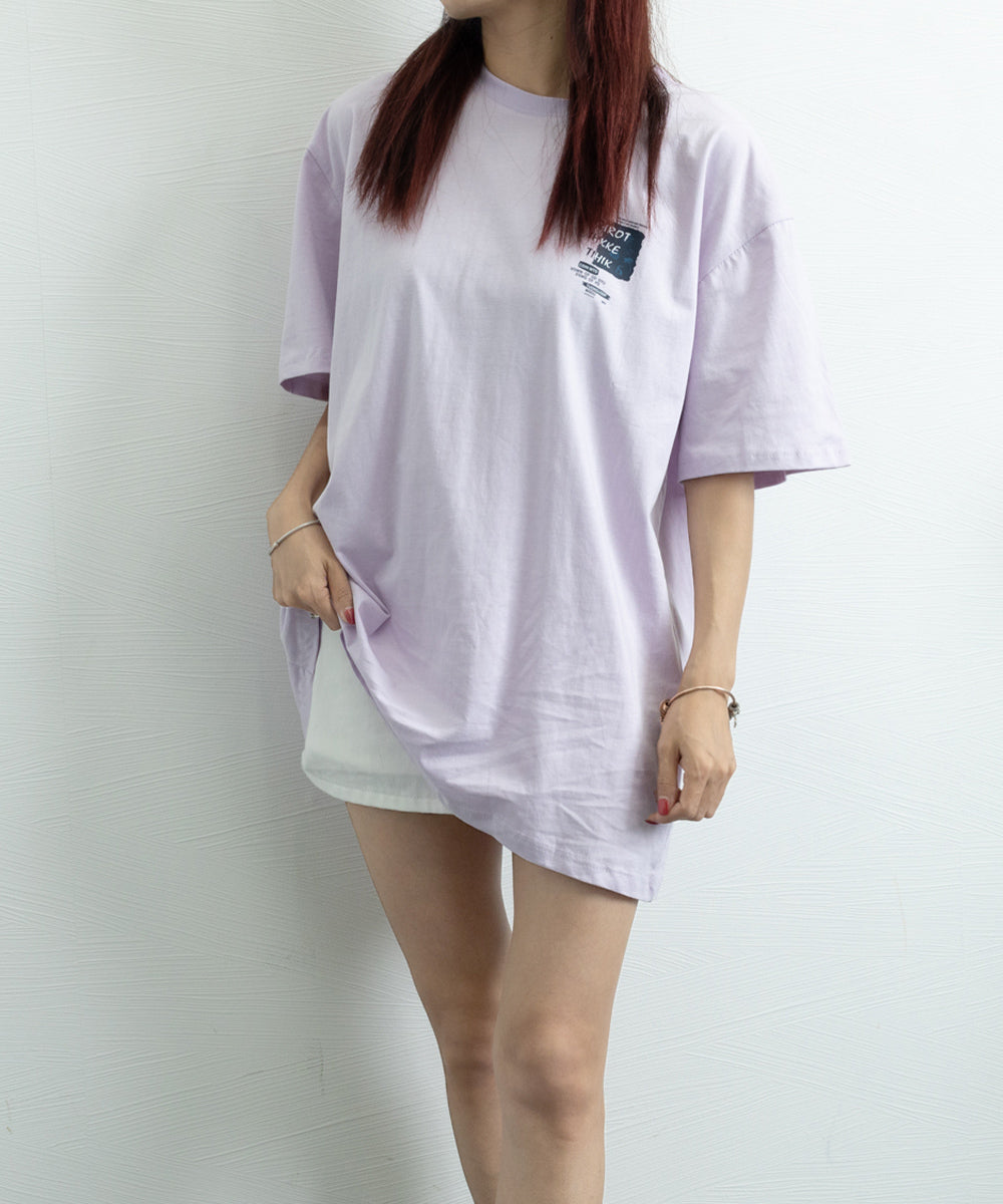 Tシャツ英文字 ロゴプリント半袖Tシャツ ラベンダー