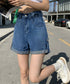 ロールアップ デニムショートパンツ 美脚 デニムパンツ ハイウエスト レディース 短パン ワイドシルエット 体型カバー 半ズボン 大人カジュアル 脚長ジーンズ春夏 89DWEI-009