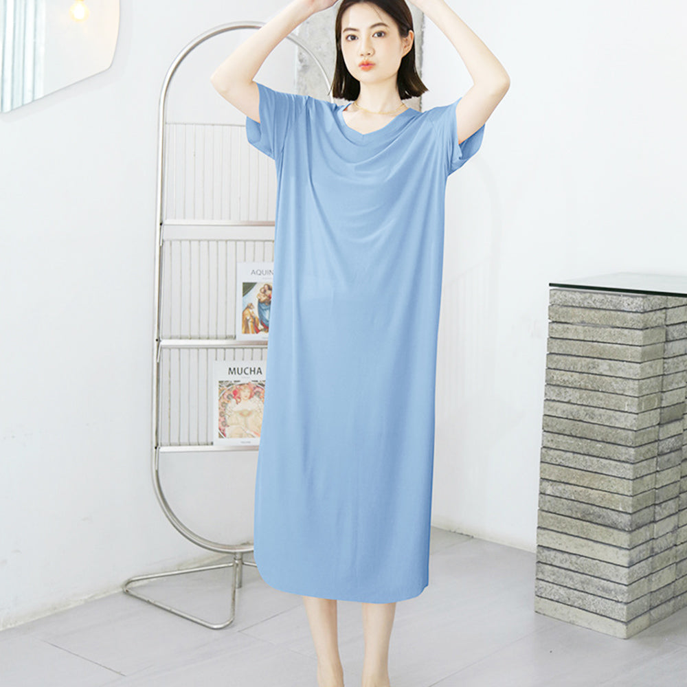 Tシャツワンピース ロングワンピ 涼しい 薄ブルー