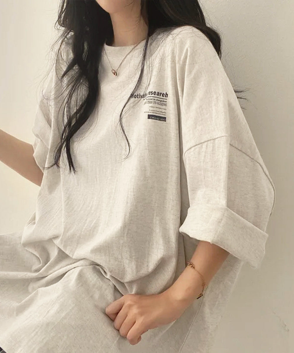 オーバーサイズ 英文字ロゴ 半袖Tシャツ グレイッシュベージュ