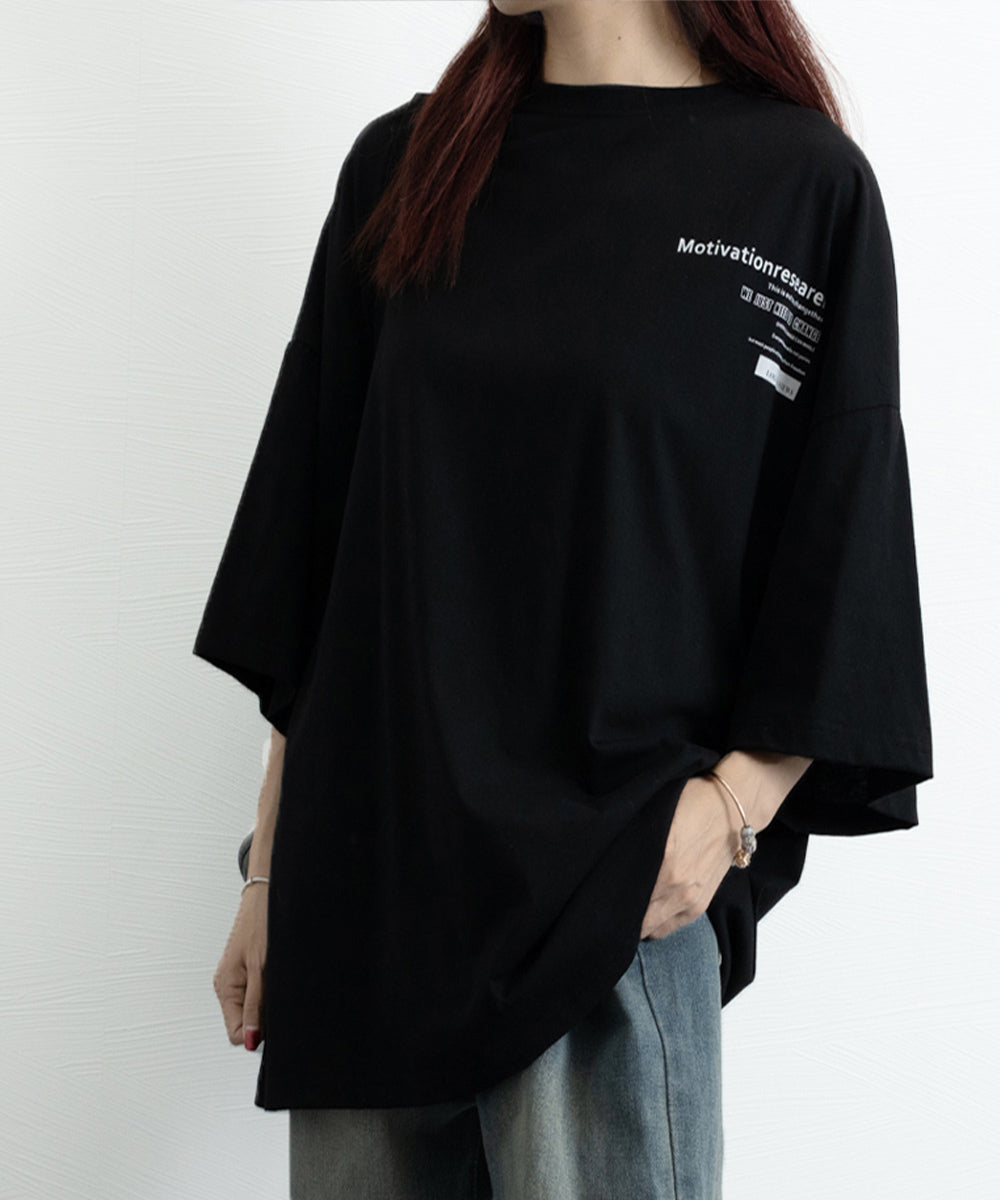 オーバーサイズ 英文字ロゴ 半袖Tシャツ ブラック