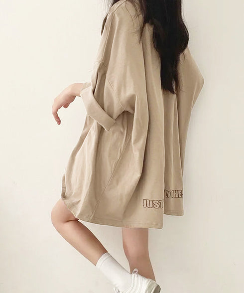 ロゴTシャツ ゆったり プルオーバー夏服 ロングtシャツ オーバーサイズ 英文字ロゴ 半袖Tシャツ 着やせ カットソー ビッグtシャツ大人カジュアル クルーネック 89EKDZ-003