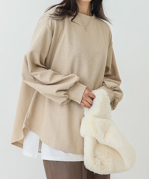 トレーナーレディーススウェットシャツ薄手 パフスリーブ 無地 トップス おしゃれ長袖プルオーバー 体型カバーカットソー ゆったり春秋服オルチャン ワッフル生地 89EKDZ-004