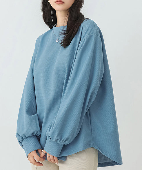 トレーナーレディーススウェットシャツ薄手 パフスリーブ 無地 トップス おしゃれ長袖プルオーバー 体型カバーカットソー ゆったり春秋服オルチャン ワッフル生地 89EKDZ-004