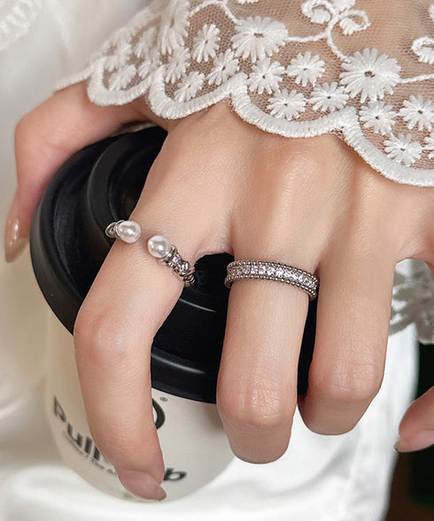 オープンリングセット フェイクパール指輪 重ね付けリング レディース プチプラジュエリー 結婚式 キラキラ お洒落アクセサリー 2点セット 韓国風リングプレゼント 89HANSHA-001