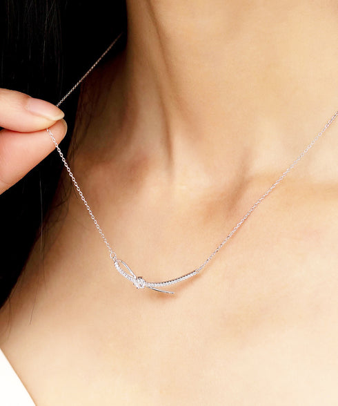 ネックレス アクセサリー レディース チェーンネックレス リボン結び きらきら 細めネックレス 上品 輝く 結婚式 首飾り ラインストーン 女子会 プレゼント 89HUAY-006