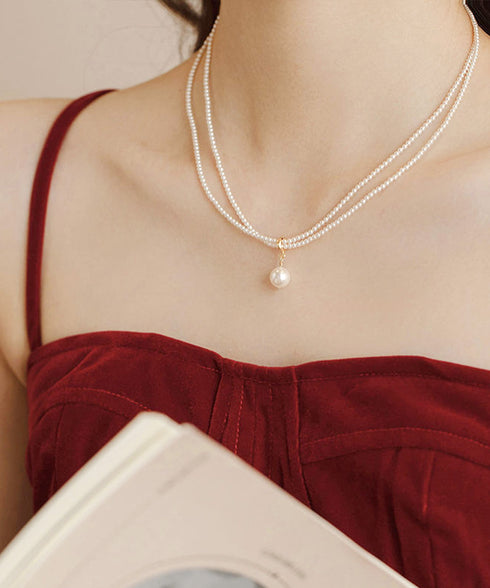 2連パールネックレス 結婚式 重ね付け風 レディース フェイクパール 可愛い 韓国風 アクセサリー 上品チョーカーネックレス 人気 トレンド きれいめ プレゼント 89JING-001