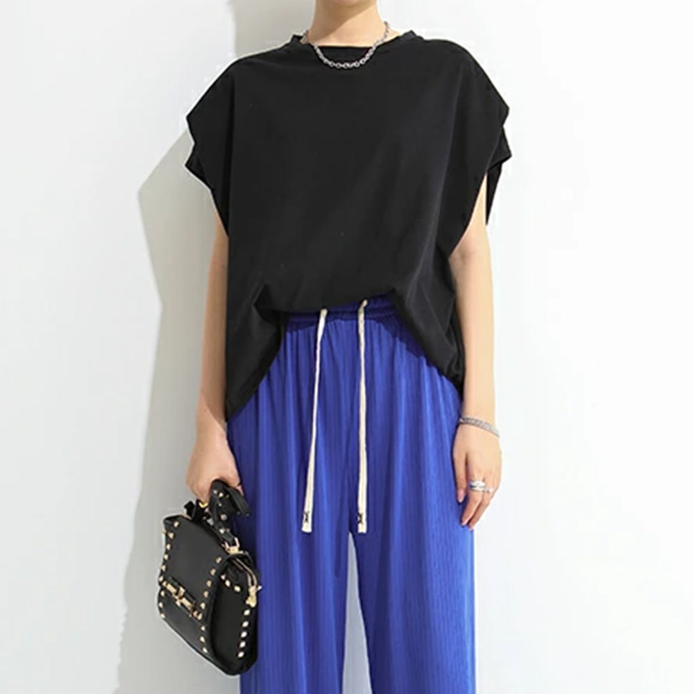 ショルダータックTシャツ レディース半袖 ブラック