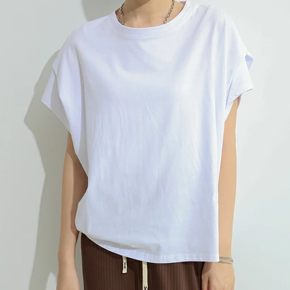 ショルダータックTシャツ レディース半袖 ホワイト