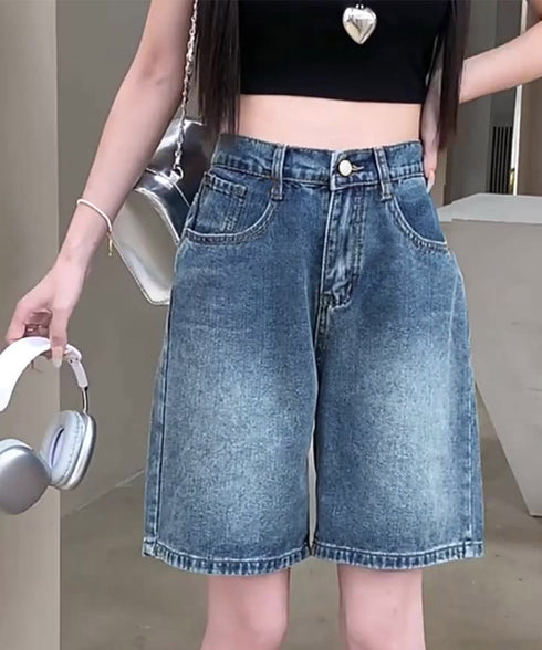 デニムショートパンツ ハイウエスト美脚夏 レディース ワイドシルエット ボトムス 短パン 体型カバー 着やせ 半ズボン 大人カジュアル ハーフパンツ ロールアップ 89LONGF-004