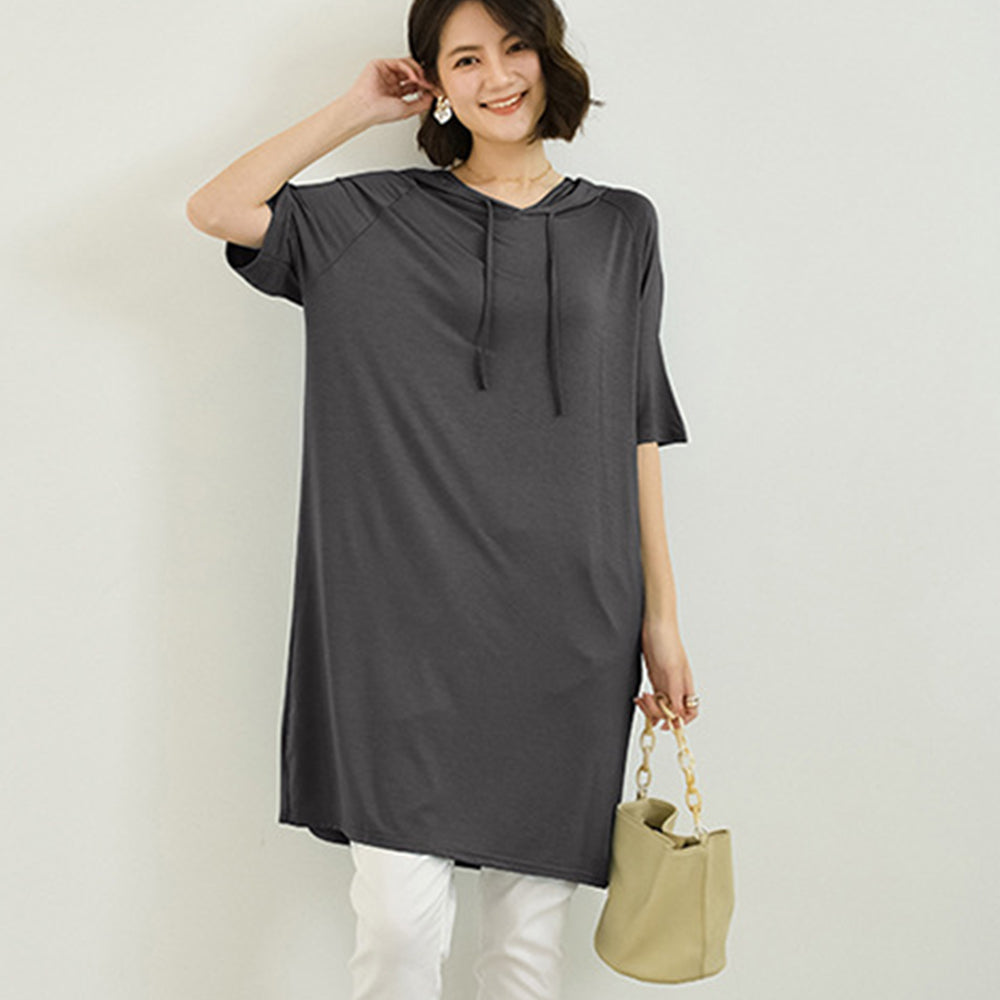 無地 ロング丈 Tシャツ ワンピース 夏 ダークグレー