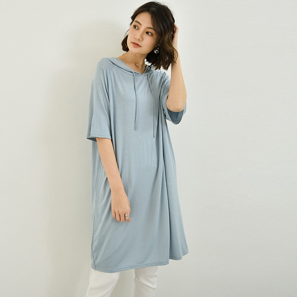 無地 ロング丈 Tシャツ ワンピース 夏 薄ブルー